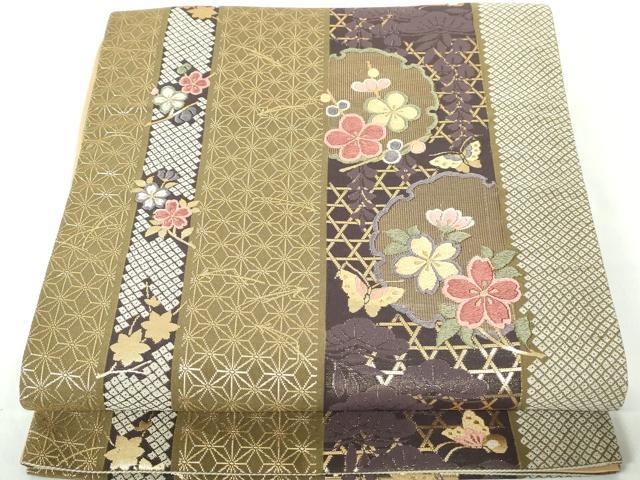 平和屋着物◎六通柄袋帯 唐織 雪輪花蝶間道 金糸 正絹 逸品 DABD4248qa