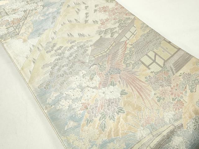 平和屋着物◎900織特選佐賀錦 六通柄袋帯 風景花文 金銀糸 正絹 逸品 DABD4281qa