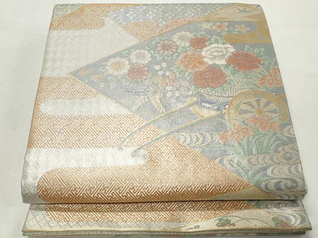 平和屋着物◎宝珠本佐賀錦 六通柄袋帯 エ霞花鳥文 金銀糸 正絹 逸品 DABD4286qa