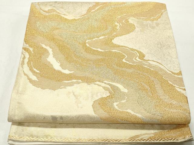 平和屋着物◎六通柄袋帯 霞道長文 金糸 正絹 逸品 DABD4292qa