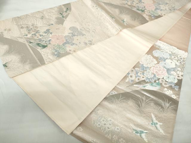 平和屋着物◎六通柄袋帯 唐織 二重織 流水花鳥文 プラチナ箔 正絹 逸品 DABD4501qa