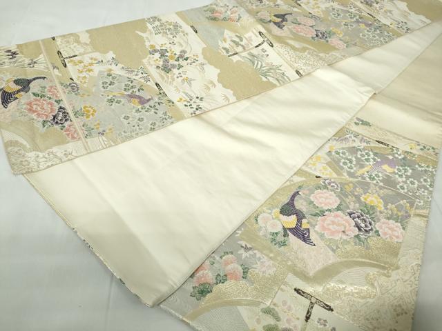 平和屋着物◎六通柄袋帯 唐織 地紙孔雀花文 九百錦 金銀糸 正絹 逸品 DABD4514qa