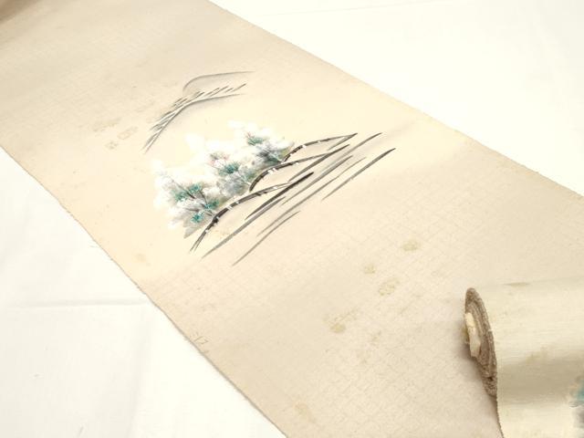平和屋着物▼付下げ 反物 着尺 紬地 手描き 風景文 逸品 未使用 DABD4993zy