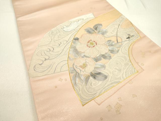 平和屋着物▼中国三大刺繍 相良刺繍 総刺繍 太鼓柄袋帯 駒刺繍 辻が花 地紙重ね流水枝花文 金糸 正絹 逸品 未使用 DABF2468fe