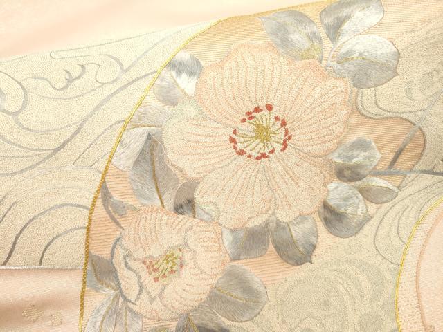 平和屋着物▼中国三大刺繍 相良刺繍 総刺繍 太鼓柄袋帯 駒刺繍 辻が花 地紙重ね流水枝花文 金糸 正絹 逸品 未使用 DABF2468fe