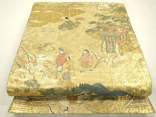 平和屋着物▼全通柄袋帯 平安風景 金糸 正絹 逸品 DABD5051fe
