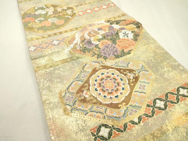 平和屋着物▼六通柄袋帯 唐織 正倉院鳳凰花文 金糸 引箔 正絹 逸品 DABD5193fe