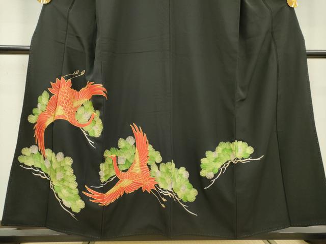 平和屋着物▼豪華黒留袖 駒刺繍 総刺繍 飛鶴松文 金銀糸 正絹 逸品 DABD5304fe
