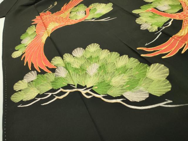 平和屋着物▼豪華黒留袖 駒刺繍 総刺繍 飛鶴松文 金銀糸 正絹 逸品 DABD5304fe