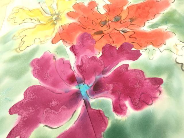 平和屋着物▼訪問着 手描き 刺繍 草花 暈し染 正絹 逸品 DABD5307fe