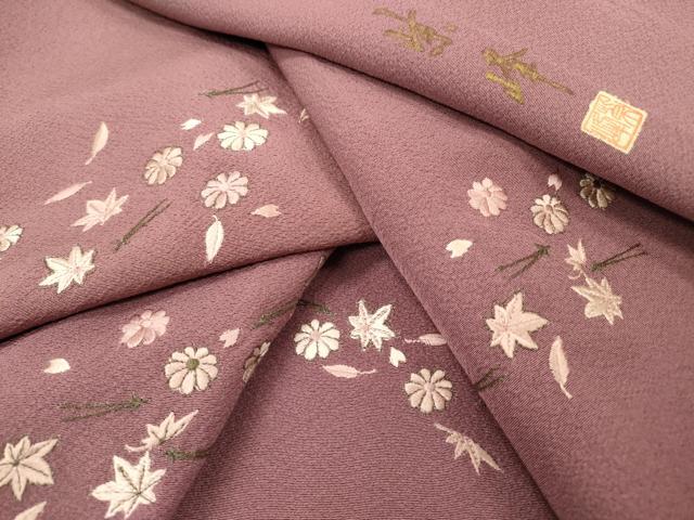平和屋着物▼訪問着 作家物 総刺繍 吹き寄せ花文 金糸 正絹 逸品 DABD5409fe