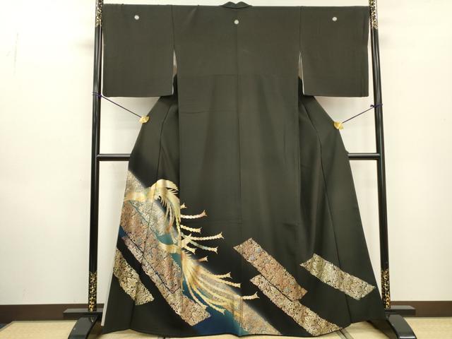 平和屋着物▼豪華黒留袖 鳳凰花唐草文 暈し染 金銀彩 正絹 逸品 DABD5420fe