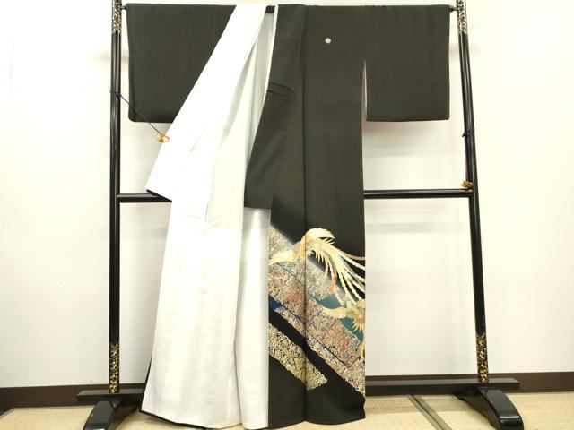 平和屋着物▼豪華黒留袖 鳳凰花唐草文 暈し染 金銀彩 正絹 逸品 DABD5420fe