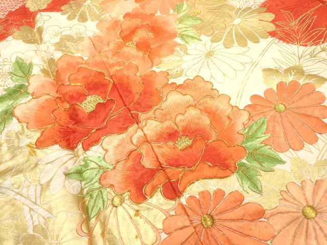 平和屋着物▼豪華振袖 駒刺繍 絞り 籬草花文 金彩 やまと誂製 正絹 逸品 DABD5443fe
