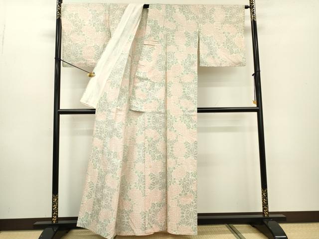 平和屋着物▽本場大島紬 白大島 単衣 麻の葉花文 正絹 逸品 DABD5493fe