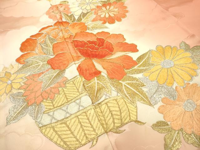 平和屋着物▼豪華振袖 駒刺繍 総刺繍 花籠文 暈し染 金銀糸 正絹 逸品 DABD5515fe