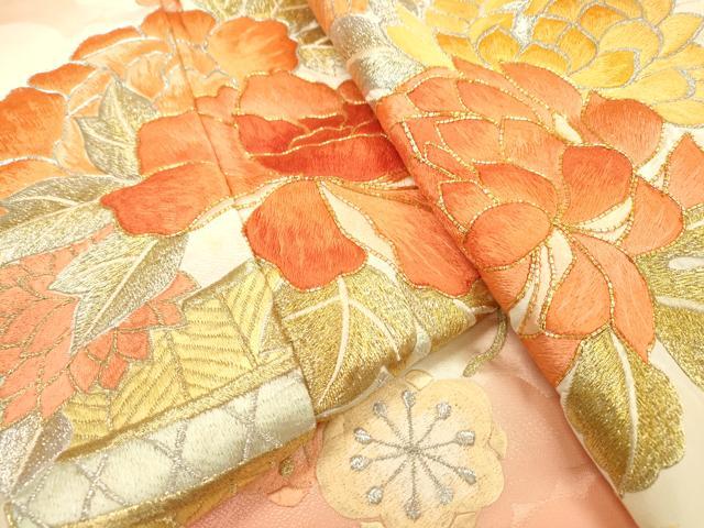 平和屋着物▼豪華振袖 駒刺繍 総刺繍 花籠文 暈し染 金銀糸 正絹 逸品 DABD5515fe