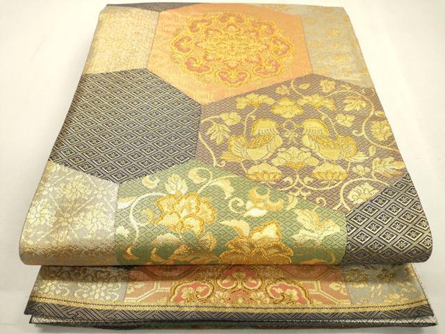 平和屋着物◎本綾佐賀錦 伝統工芸品産業功労者 岡野武一郎 六通柄袋帯 亀甲向かい鳥花文 金糸 正絹 逸品 DABD5606fe