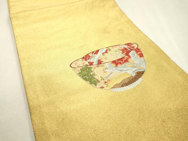 平和屋着物▼綴れ 九寸開き名古屋帯 総刺繍 陶器花文 正絹 逸品 DABD5657fe