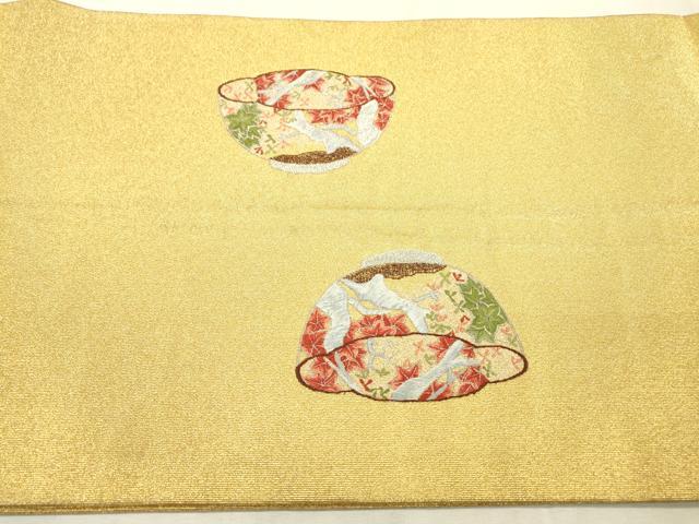 平和屋着物▼綴れ 九寸開き名古屋帯 総刺繍 陶器花文 正絹 逸品 DABD5657fe