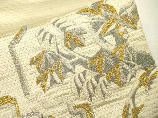 平和屋着物▼両面 太鼓柄袋帯 総刺繍 花鳥文 金銀糸 正絹 逸品 DABD5662fe