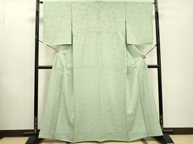 平和屋着物▽上質な色無地 単衣 花唐草地紋 白緑色 正絹 逸品 DABD5856fe