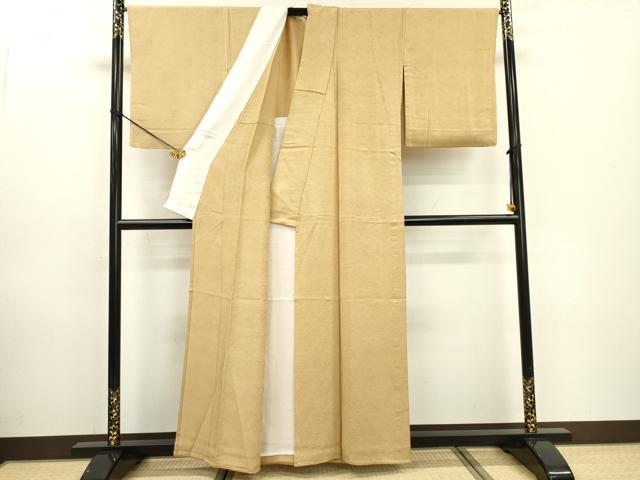 平和屋着物▽上質な色無地 単衣 霞花地紋 枯色 正絹 逸品 DABD5910fe