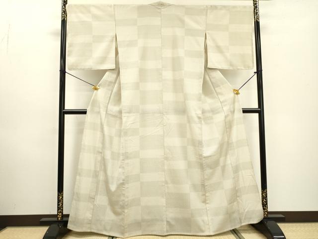 平和屋着物▽本塩沢 単衣 110亀甲 横段文 正絹 逸品 DABD5931fe