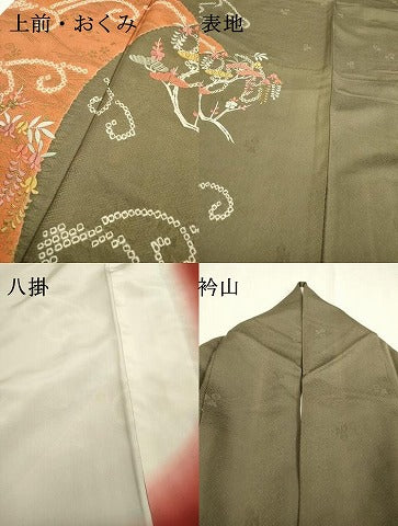 平和屋着物▼訪問着 絞り 刺繍 立波藤花房松文 金彩 正絹 逸品 DABD5971fe