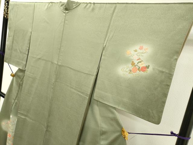 平和屋着物▼訪問着 駒刺繍 総刺繍 流水花唐草文 暈し染 正絹 逸品 DABD5991fe