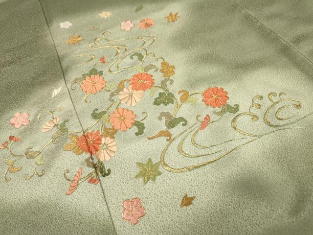 平和屋着物▼訪問着 駒刺繍 総刺繍 流水花唐草文 暈し染 正絹 逸品 DABD5991fe