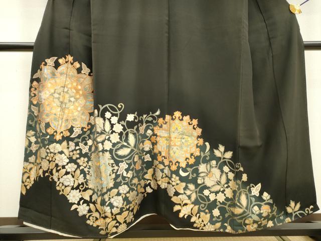 平和屋着物▼豪華黒留袖 螺鈿 正倉院花唐草文 暈し染 金銀彩 正絹 逸品 DABD5992fe