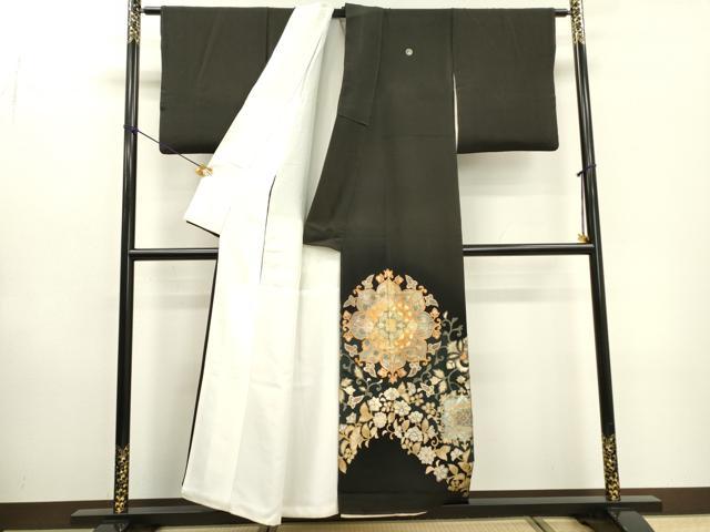 平和屋着物▼豪華黒留袖 螺鈿 正倉院花唐草文 暈し染 金銀彩 正絹 逸品 DABD5992fe