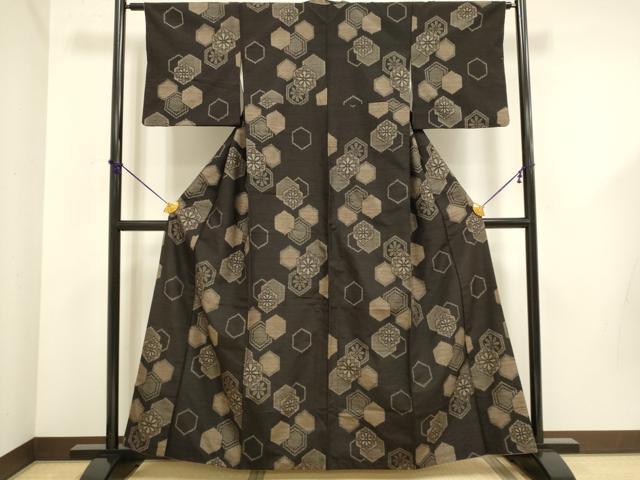 平和屋着物■上質な紬 亀甲花文 正絹 逸品 DABD6021du