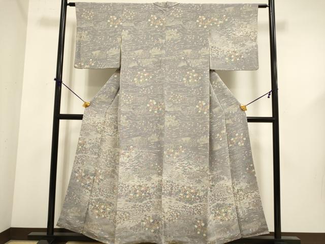 平和屋着物■訪問着 風景花文 暈し染め 鬼しぼ縮緬 正絹 逸品 DABD6024du
