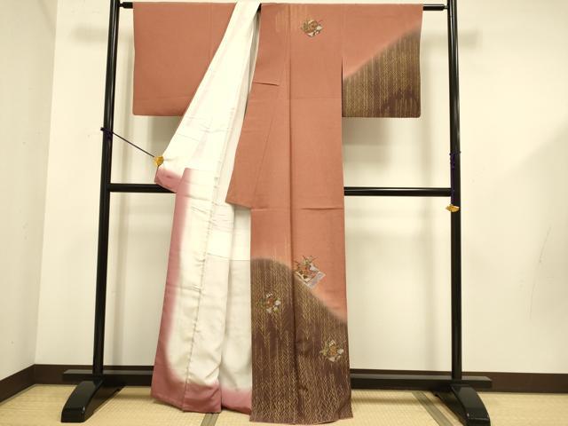 平和屋着物■中国三大刺繍 スワトウ刺繍 汕頭刺繍 訪問着 松皮菱花文 暈し染め 金銀彩 正絹 逸品 DABD6032du