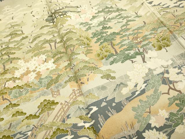 平和屋着物■豪華色留袖 駒刺繍 風景文 金彩 正絹 逸品 DABD6034du