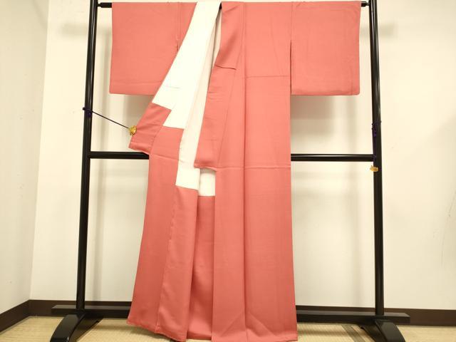 平和屋着物■京加賀友禅 百貫達雄監修 色無地 草花地紋 赤紅色 正絹 逸品 DABD6046du