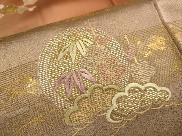 平和屋着物■訪問着 竹屋町刺繍 草花文 松竹梅 暈し染め 金彩 やまと誂製 正絹 逸品 DABD6083du