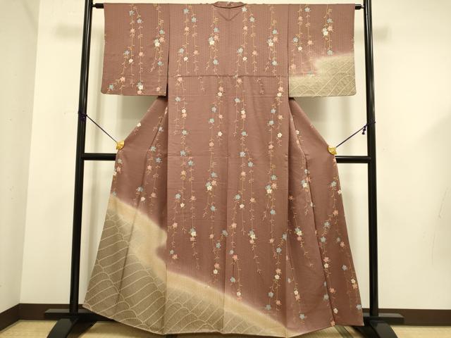 平和屋着物●訪問着 絞り 枝垂れ桜文 暈し染め 金彩 正絹 逸品 DABD6094du