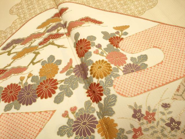 平和屋着物●訪問着 駒刺繍 吉祥花文 金彩 正絹 逸品 DABD6102du