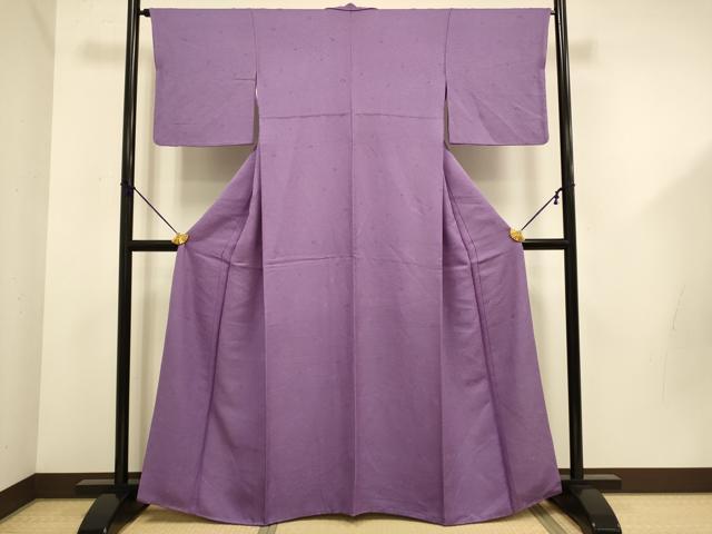 平和屋着物●上質な色無地 花松地紋 古代紫色 正絹 逸品 DABD6109du