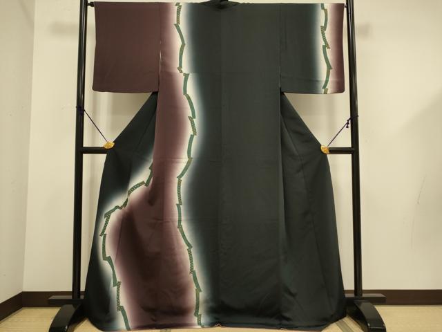 平和屋着物●訪問着 短冊吉祥花文 暈し染め 黒地 正絹 逸品 DABD6113du