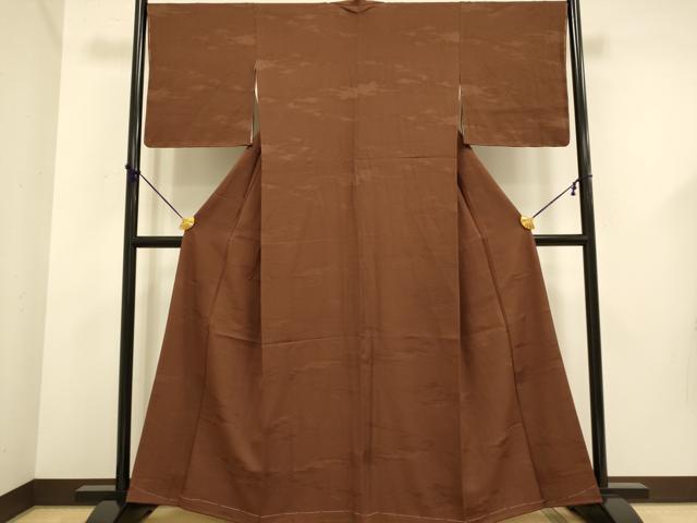 平和屋着物●上質な色無地 雲霞地紋 茶褐色 正絹 逸品 DABD6115du