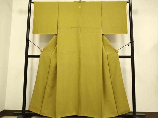 平和屋着物●上質な色無地 干割れ地紋 菜種油色 正絹 逸品 DABD6118du