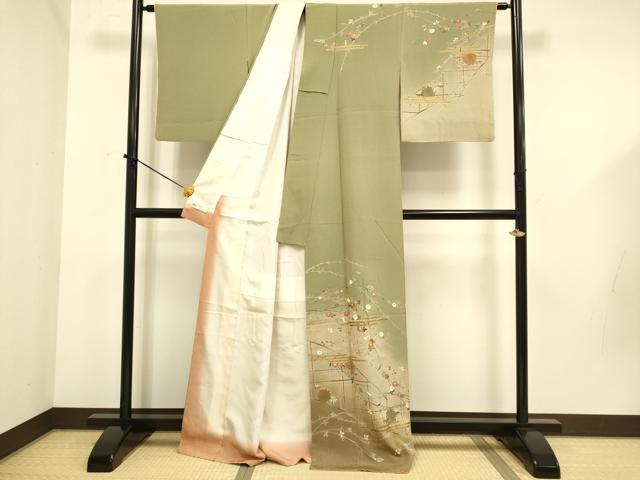 平和屋着物●訪問着 刺繍 雪輪草花文 暈し染め 金彩 やまと誂製 正絹 逸品 DABD6119du