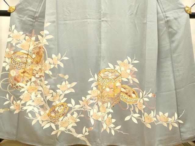 平和屋着物●豪華色留袖 駒刺繍 貝桶花鳥文 金彩 正絹 逸品 DABD6125du