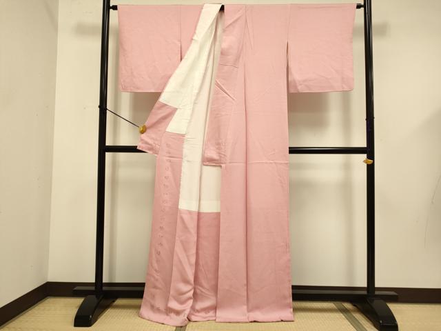 平和屋着物●上質な色無地 作家物 草葉地紋 薄紅色 正絹 逸品 DABD6130du
