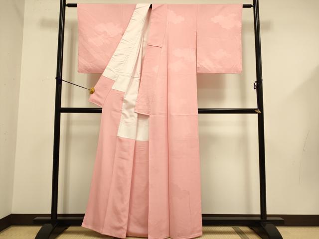 平和屋着物■上質な色無地 雲地紋 薄紅色 正絹 逸品 DABD6206du