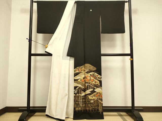 平和屋着物■豪華黒留袖 駒刺繍 花松文 金銀彩 正絹 逸品 DABD6332du